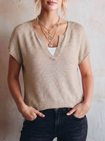 Damen V-Ausschnitt Kurzarm Lässiger Lockerer Strickpullover