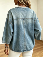 Camicia di jeans oversize casual senza colletto con bottoni frontali