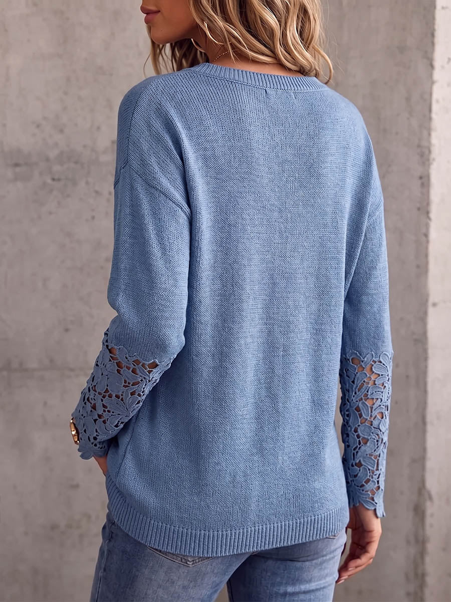 Pull élégant vintage en patchwork tricoté avec découpes