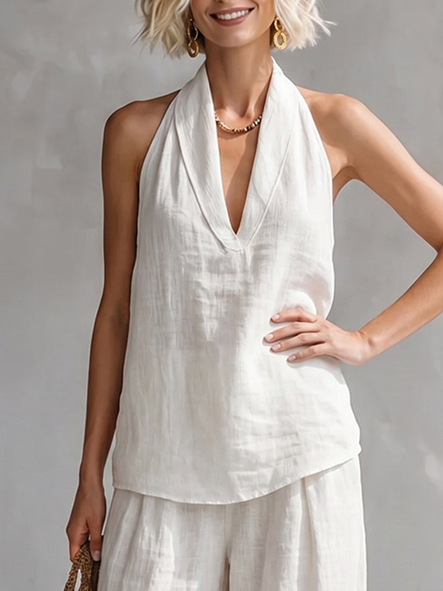 Set minimalista casual e accogliente in lino a due pezzi