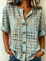 Camicia Henley in cotone e lino con stampa artistica a pois acquerellati