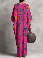 Lebhafter botanischer Maxikaftan mit V-Ausschnitt und Paneelen