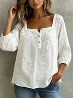 Boho-Bluse aus Baumwolle mit quadratischem Ausschnitt und floraler Stickerei