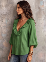 Chemise bohème à col à volants et manches bouffantes