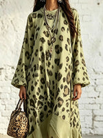 Damen Kleid mit Leopardenmuster, locker, künstlerisch, lässig und stilvoll, mit langen Ärmeln