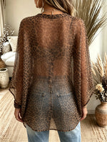 Blusa transparente de mujer con estampado de leopardo y botones delanteros