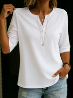 T-shirt classica con collo Henley in 100% cotone