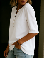 T-shirt classica con collo Henley in 100% cotone