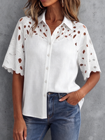 Boho-Blumenstickerei Patchwork Strick-Button-up-Top