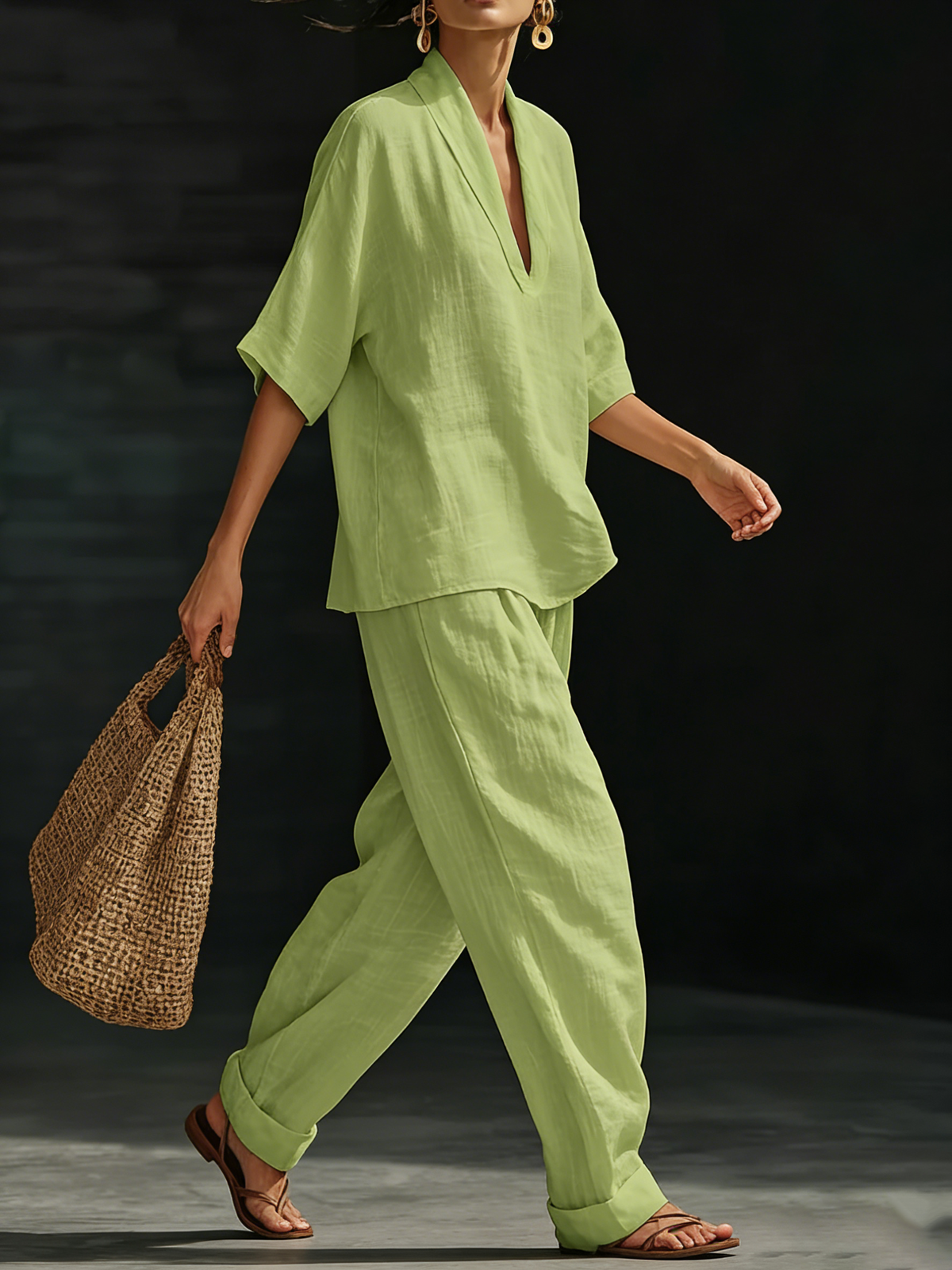 Conjunto Minimalista Casual e Aconchegante de Linho em Dois Peças
