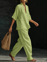 Conjunto Minimalista Casual e Aconchegante de Linho em Dois Peças