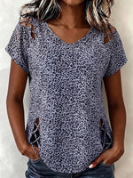 Top in cotone casual rilassato con stampa leopardata e ritagli