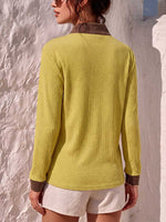 Damen Stehkragen Langarm Locker sitzendes Waffelstrickshirt