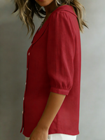 Camicia in cotone con colletto Peter Pan retrò e bottoni frontali