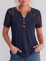 Damen Pullover mit V-Ausschnitt in Uni-Farbe, Waffelstrick, mit Spitzenstickerei – lässige, lockere Passform