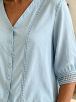 Cardigan da donna casual con maniche a tre quarti, scollo a V, in cotone e lino con pizzo
