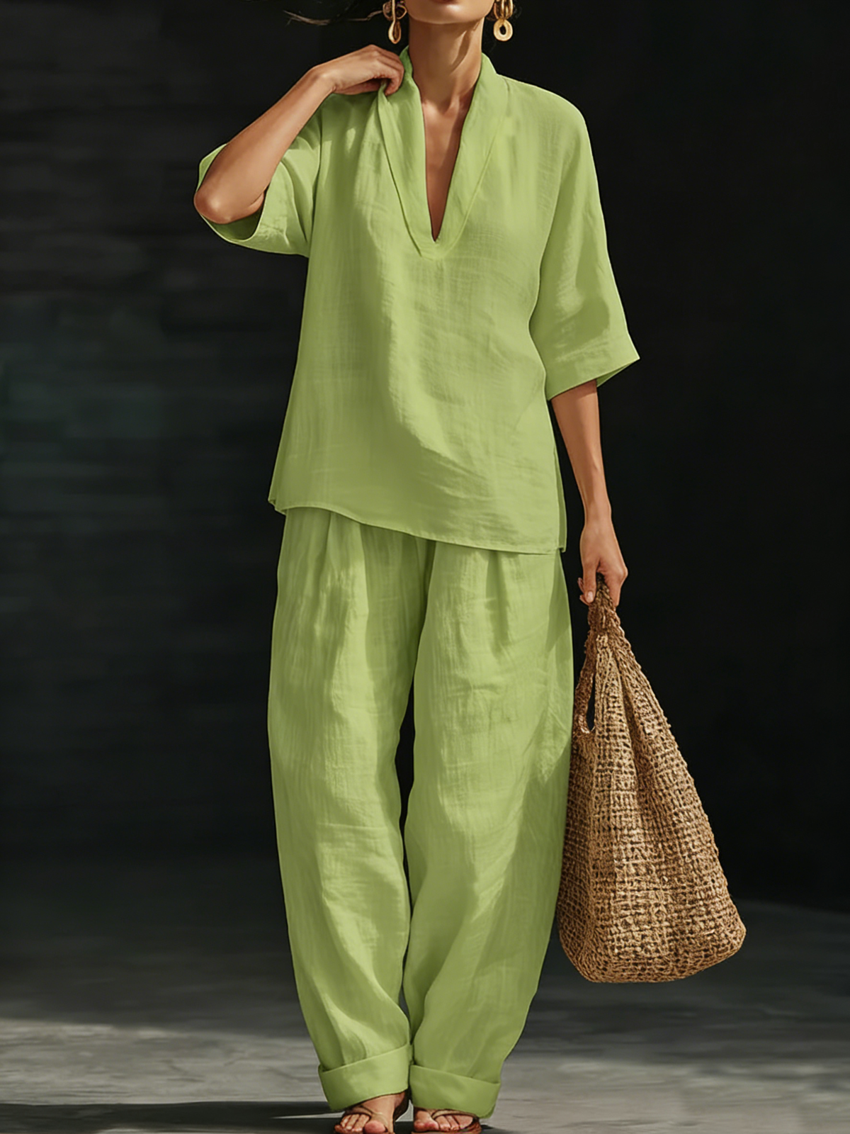 Conjunto Minimalista Casual e Aconchegante de Linho em Dois Peças