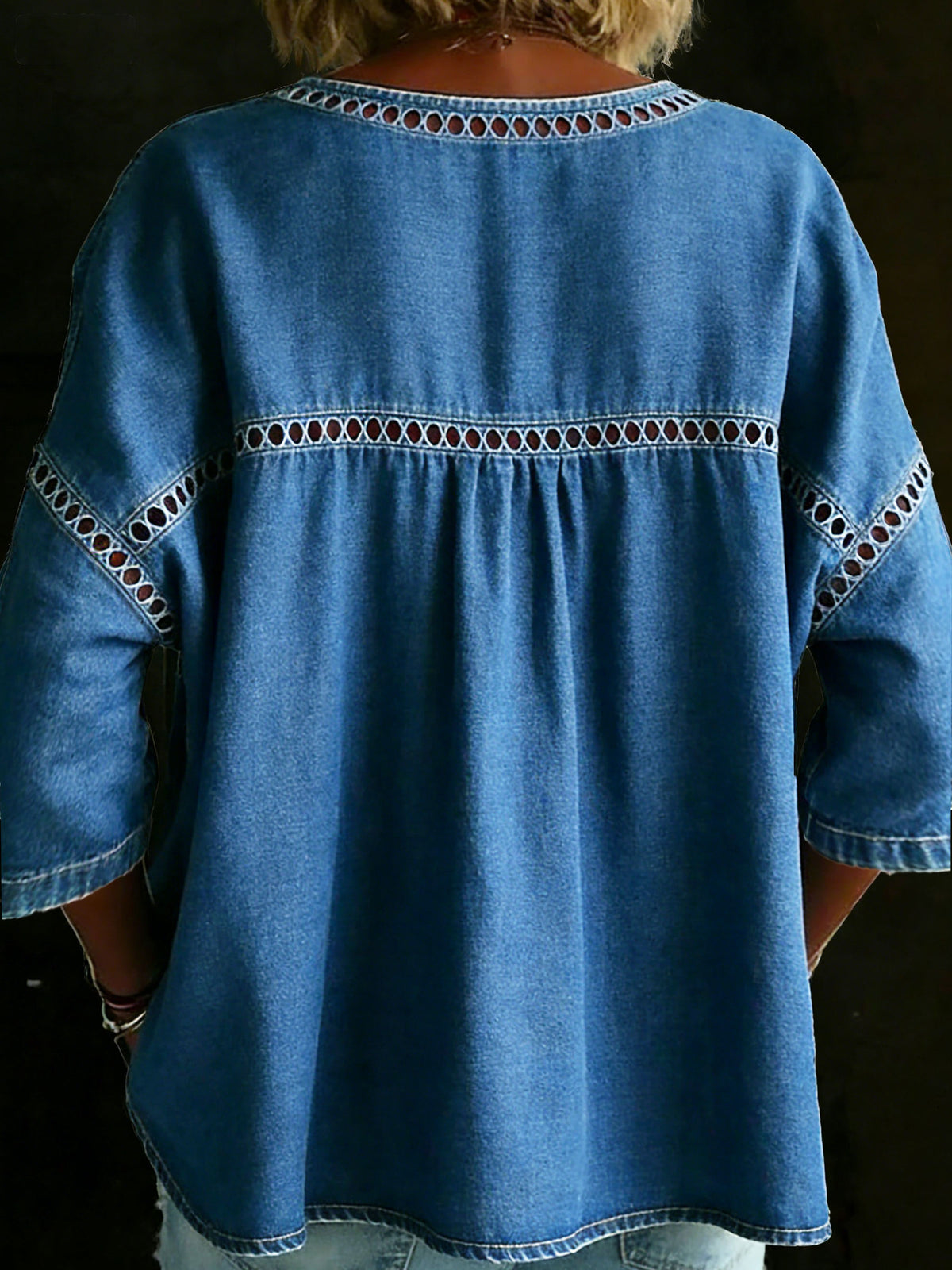 Camicia casual da donna in denim a tinta unita, modello ampio