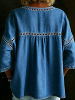 Camicia casual da donna in denim a tinta unita, modello ampio