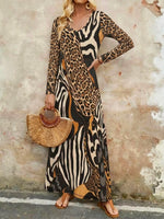 Damen Kleid mit Leopardenmuster, lässig, stilvoll, langärmlig