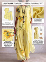 Set elegante a due pezzi con stampa artistica di girasoli