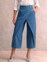 Damen Hochtaillierte, locker sitzende, verkürzte Jeans mit weitem Bein