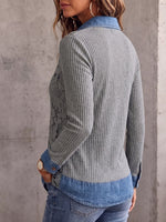 Camisa Vintage Elegante de Patchwork con Tejido y Recortes