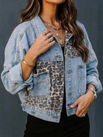 Giacca di jeans corta vintage con rever, stampa leopardata e taglio ampio