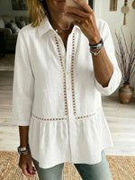 Camicia casual in lino e cotone con rete a patchwork traforata