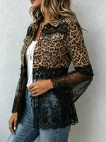 Veste en jean pour femme avec dentelle léopard
