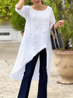 Camicia ampia in cotone con ricamo floreale