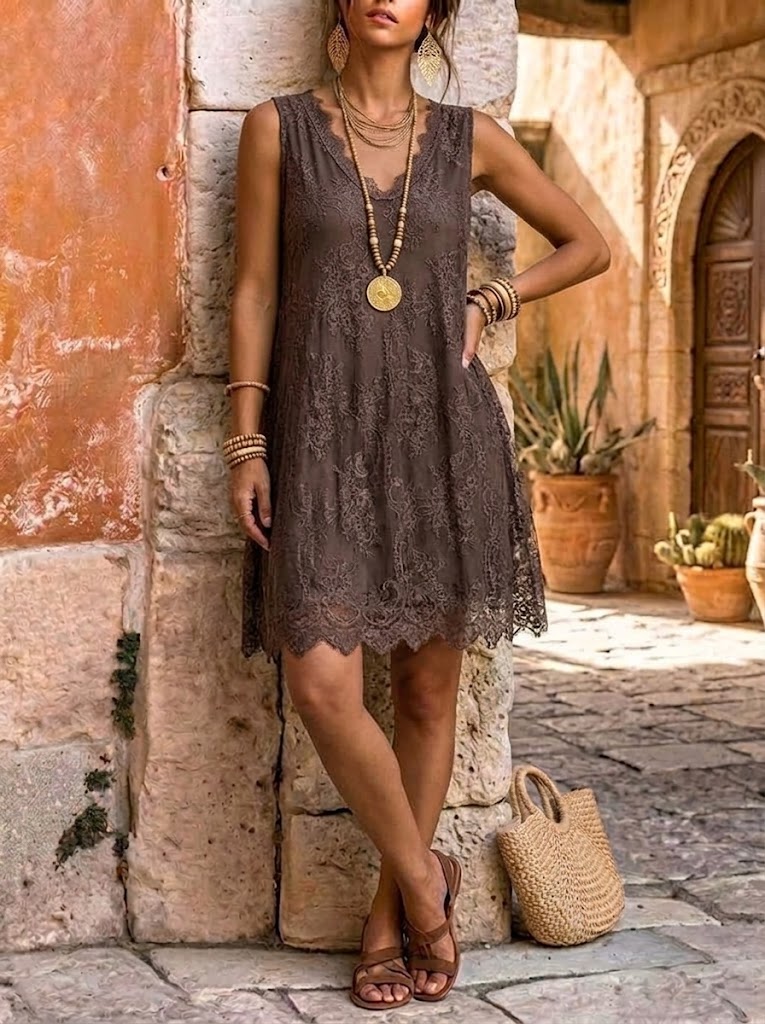 Vestido recto de encaje floral para mujer