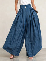 Pantaloni Palazzo a Vita Alta in Denim Tancel con Pieghe Drammatiche