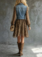 Vestito patchwork in denim e stampa leopardata