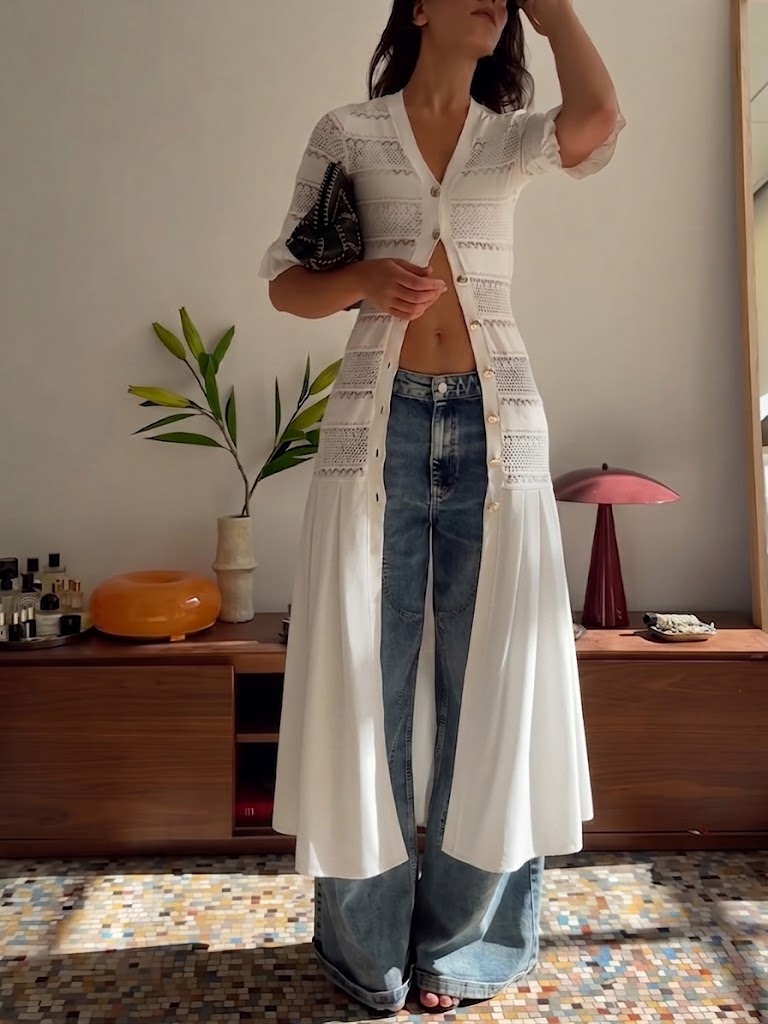 Cardigan décontracté en maille avec ourlet à panneaux en coton