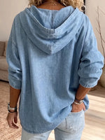 Sudadera con capucha de mezclilla holgada y cordón casual