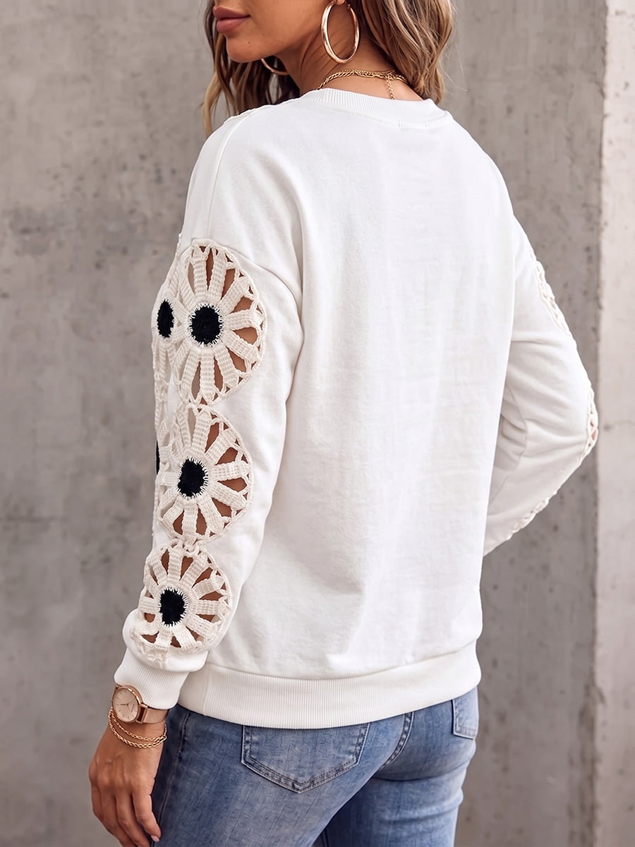 Vintage elegant sweatshirt med lapptäcksmönster och utskärningar