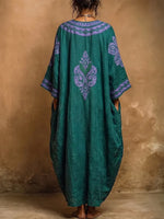 Türkisfarbener Boho-Maxikleid mit V-Ausschnitt