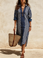 Damen Hemdblusenkleid mit welligem Streifenmuster