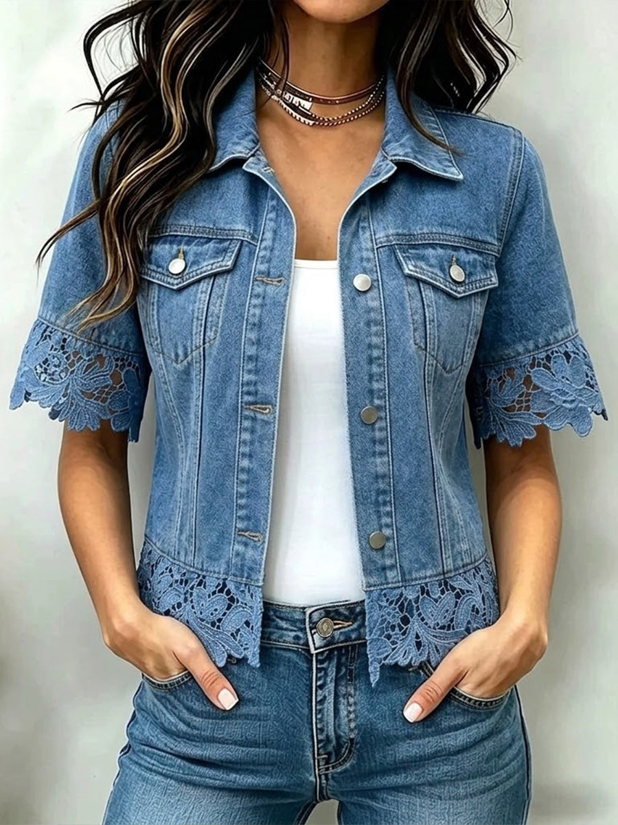 Giacca di jeans elegante con pizzo patchwork