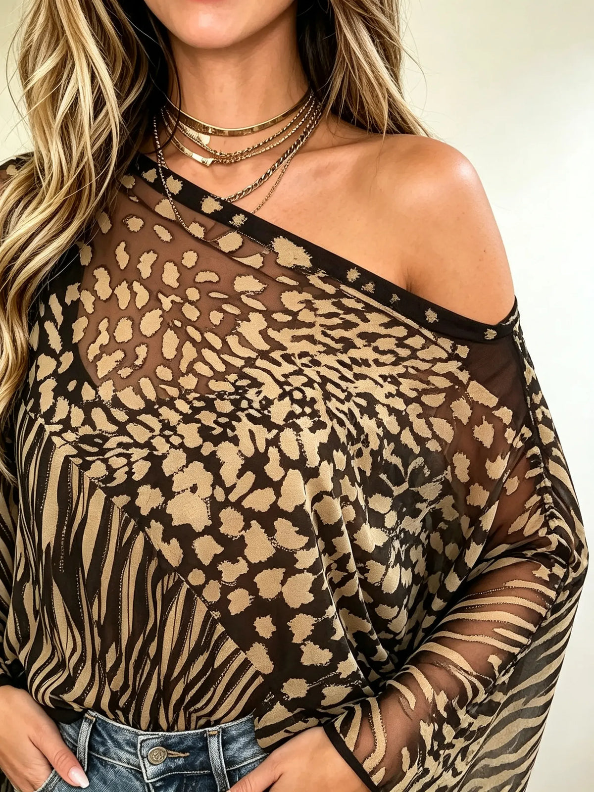 Women's Off-Shoulder Animal Print Blouse