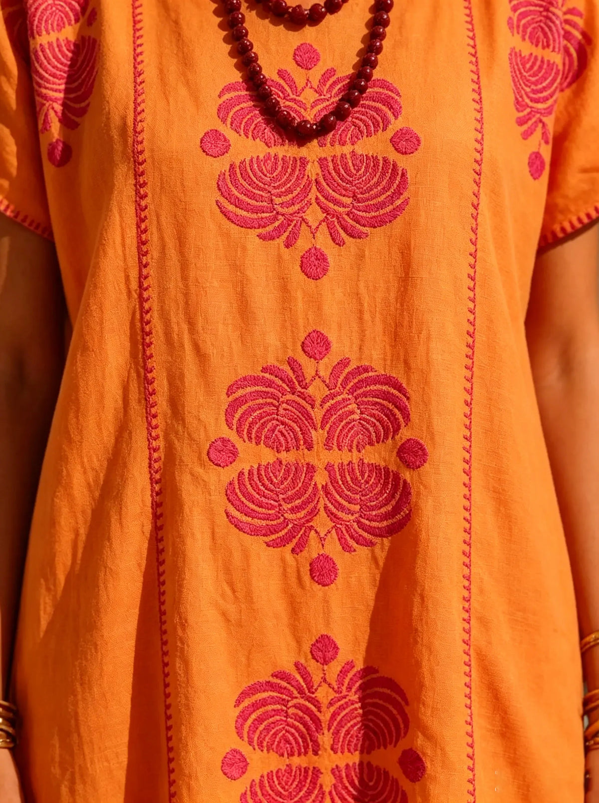 Women's Orange Ethnic Print Maxi Dress