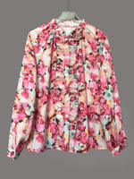Camicia casual a maniche lunghe con motivo floreale elegante retrò e vestibilità ampia