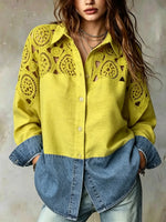 Damen Langarmshirt mit gehäkeltem Einsatz und Jeans-Saum