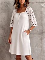 Robe en maille élégante à encolure carrée avec manches brodées de fleurs